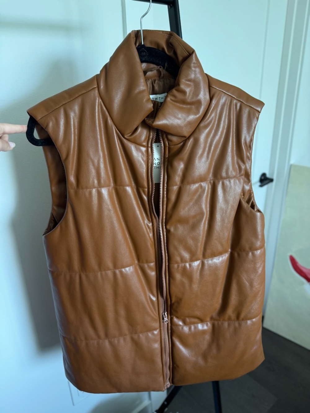 Now This Faux Leather Brown Long Puffer Vest Size M New w Tags